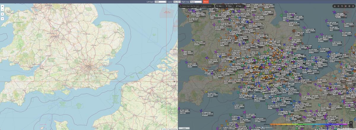 Dualmaps side-by-side map workspace for synchronized geographic exploration