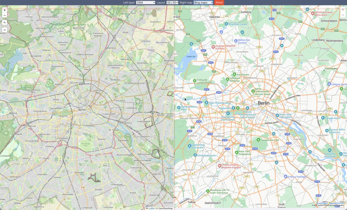 Dualmaps comparison workspace with synchronized map views