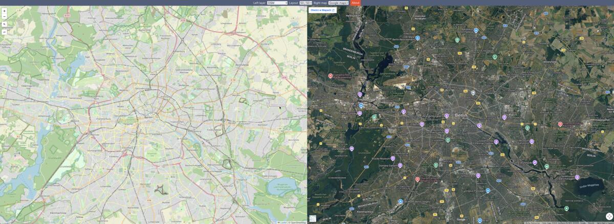 Dualmaps showing two synchronized map views side by side